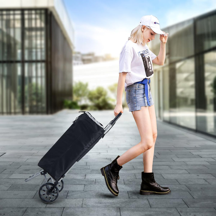 COSTWAY 35L Einkaufstrolley klappbar, Einkaufswagen mit Abnehmbarer Einkaufstasche, Einkaufsroller b