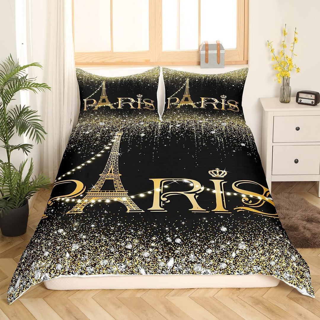 Bettwäsche-Set, Glitter Paris, 220 x 240 cm, Bettbezug Eiffelturm für Mädchen und Jugendliche, Bettw