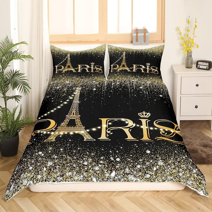 Bettwäsche-Set, Glitter Paris, 220 x 240 cm, Bettbezug Eiffelturm für Mädchen und Jugendliche, Bettw