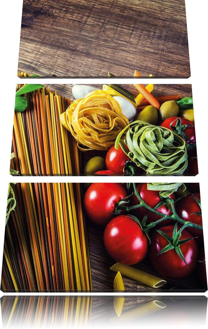 Pixxprint Pasta Italia mit frischen Tomaten und Gewürzen 3-Teiler Leinwandbild 120x80 Bild auf Leinw