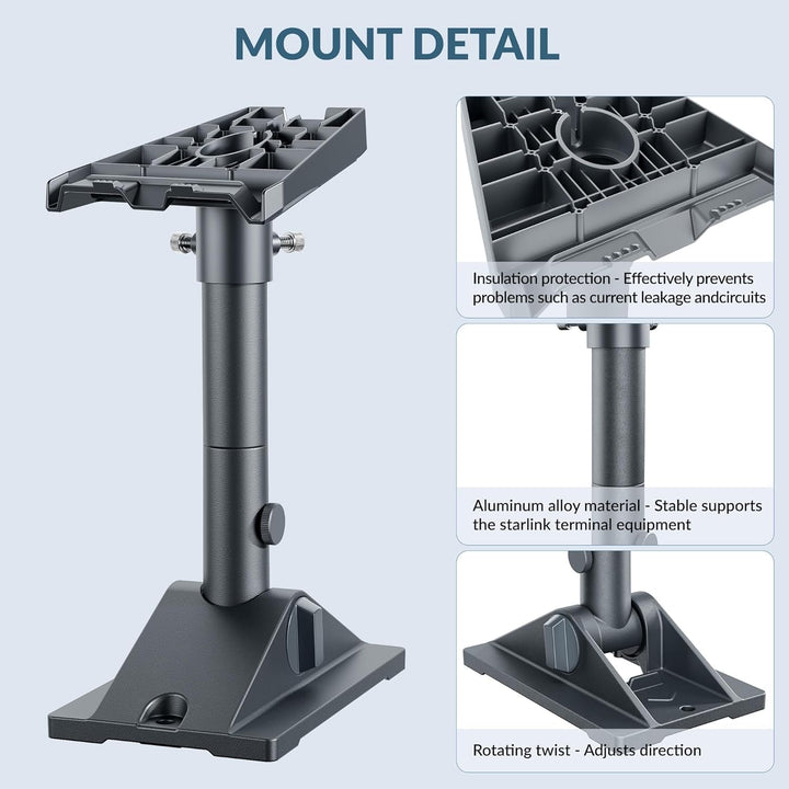 Starlink Gen 3 & Standard 4/4X Schwenkhalterung mit Rohradapter – Aluminium Dach- & Wandhalterung fü