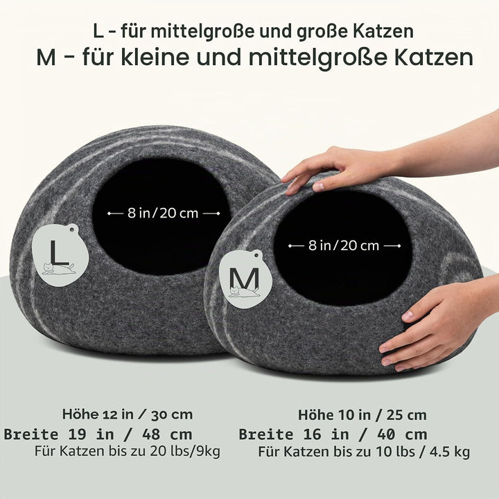 MEOWFIA Katzenbett Höhle – Umweltfreundliche Betten aus 100% Merinowolle für Katzen und Kätzchen (L,