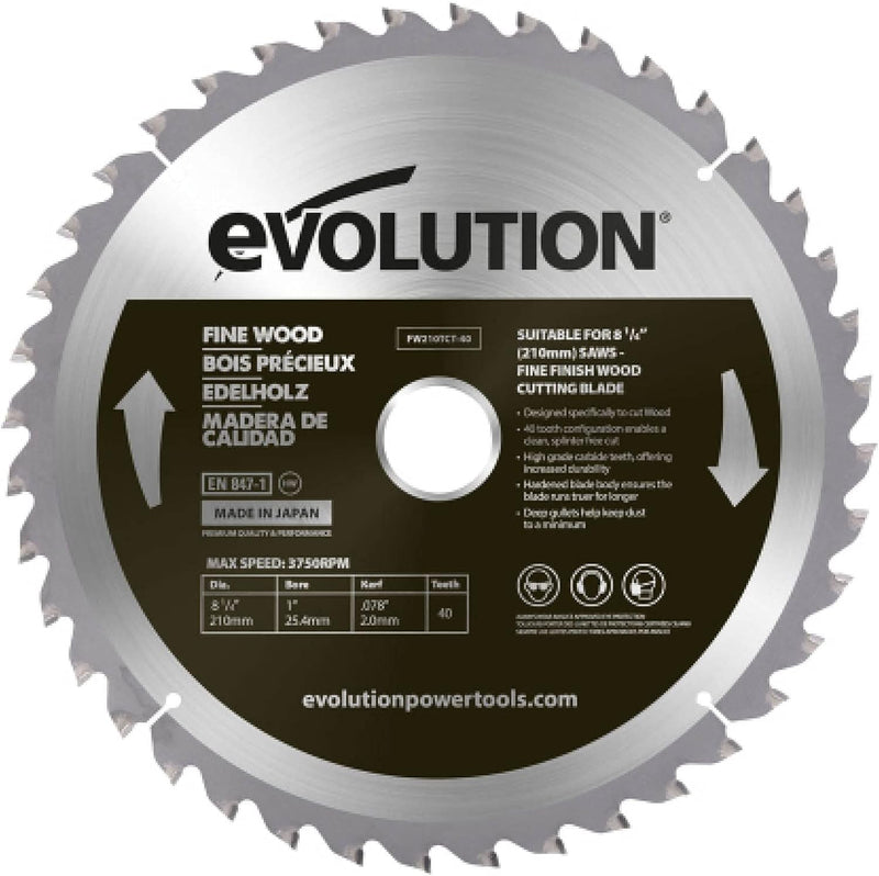 Evolution FW210TCT-40 - 210 mm feines Holzsägeblatt - Hartmetallbestücktes Sägeblatt mit 40 Zähnen l