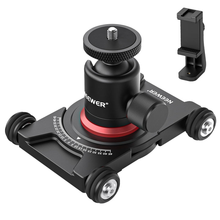 NEEWER Kamera Slider Dolly mit Kugelkopf und Telefonklemme, 4 rädriger Tisch Dolly mit 360° Panorama
