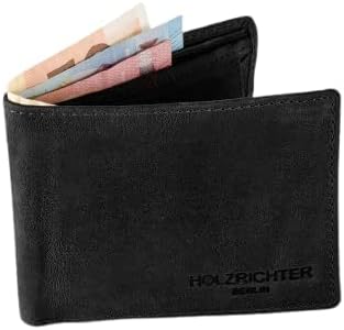 HOLZRICHTER Berlin Geldbörse Klein - Handgefertigtes Portemonnaie aus Leder für Herren Quer - Schwar