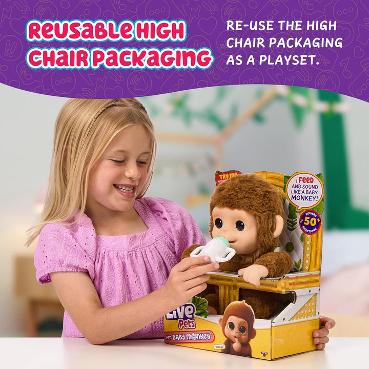 Little Live Pets My Baby Monkey Interaktiver Spielzeugaffe Mango kichert, frisst, nuckelt am Daumen,