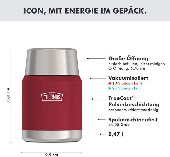Thermos ICON Thermobehälter für Essen 0,47 l, 10 h heiss, berry mat | 24 h kalt, auslaufsicherer Ede