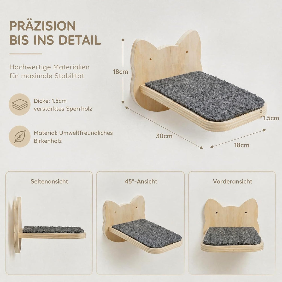 Katzentreppe Wand 4pcs - Kletterwand für Katzen im Katzenkopf-Design, Stabile Katzentreppe bis 30 kg