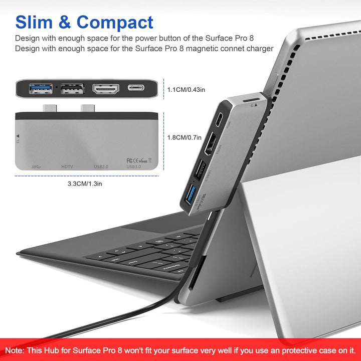 Surface Pro 8 Hub-Dockingstation mit 4K HDMI, USB-C Thunderbolt 4 (Display+Daten+PD), USB 3.0, USB 2