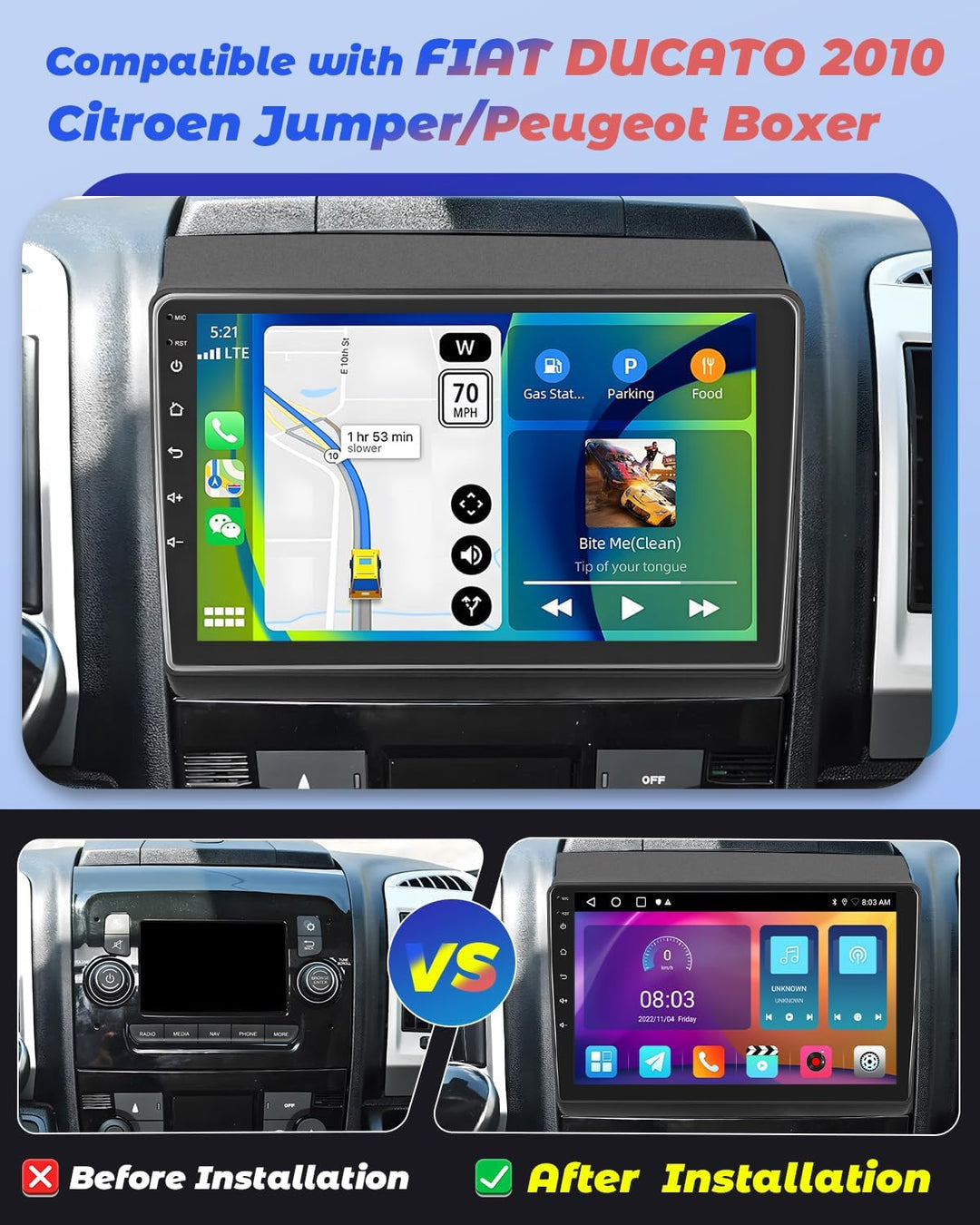 Hikity 2+64GB Android 15 Autoradio für FIAT DUCATO 2010/Citroen Jumper/Peugeot Boxer Radio Wireless