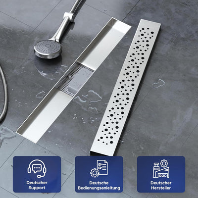 VILSTEIN Duschrinne 80cm, Edelstahl Bodenablauf Komplettset, extra flach, Siphon mit Geruchsstop, Ha