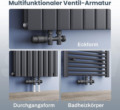 SONNI Multiblock Set für Heizkörper Anschlussarmatur inkl. Thermotstat Hahnblock Ventil Heizungszube