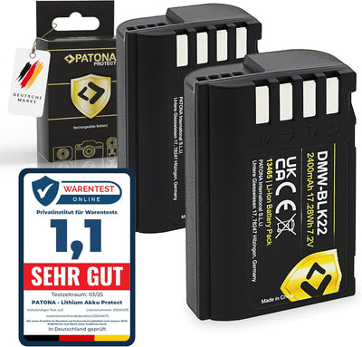 PATONA 2X Protect V1 Akku DMW BLK22 BLK22E (2400mAh) - kompatibel mit Panasonic DC G9 S5 S5K GH5 GH5