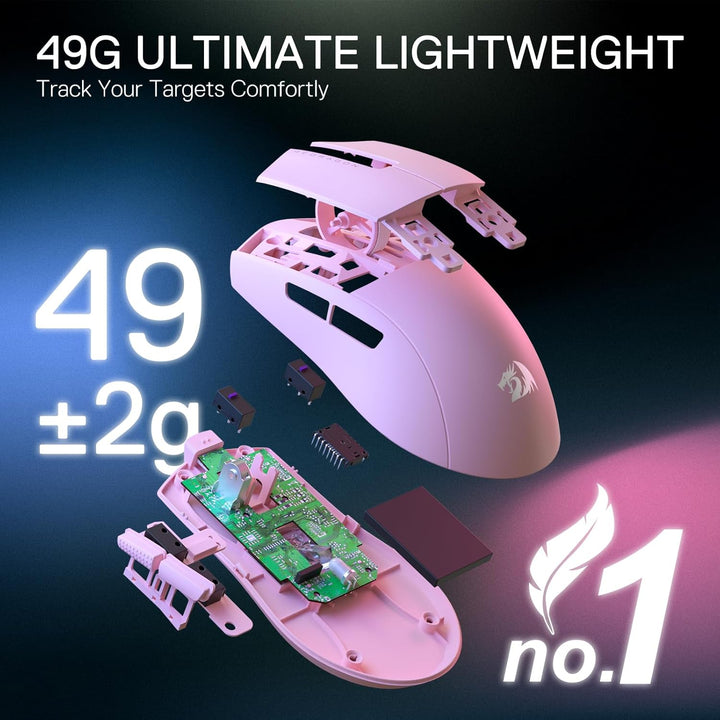 Redragon M916 PRO 3-Modus Wireless Gaming Maus, 49G Ultra-Leicht 26K DPI Maus mit Ergonomischem Natü