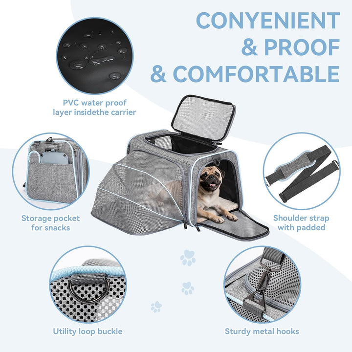 Petsfit Faltbarer Transporttasche Katze und Hund,erweiterbare Katzentransportbox mit Schultergurt Hu