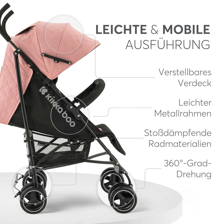 KikkaBoo BEETLE Kinderwagen, Babysportwagen bis zu 22 kg, Zusammenklappbar, Leicht, Kompakt, Rosa, R