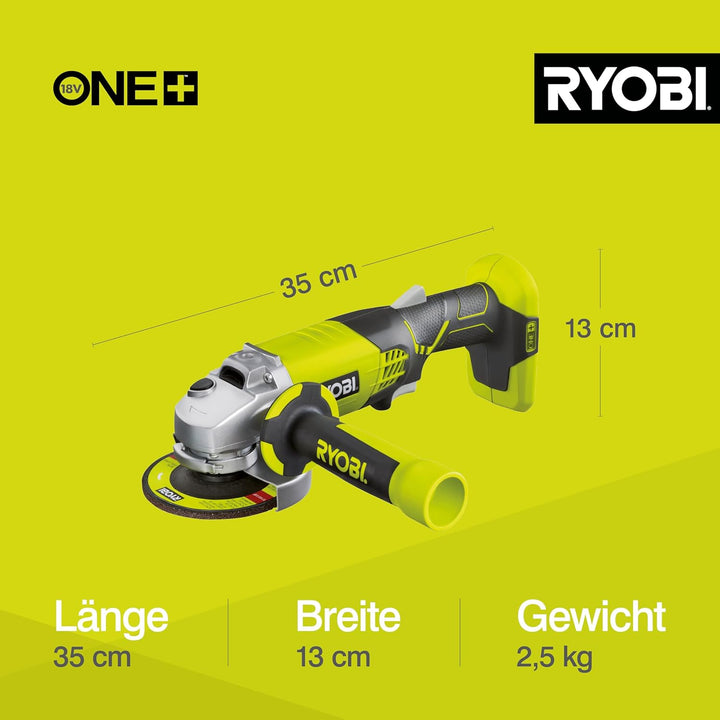 RYOBI 18 V ONE+ Akku-Winkelschleifer R18AG-0 (Bohrungsdurchmesser 22mm, Scheibendurchmesser 115 mm,