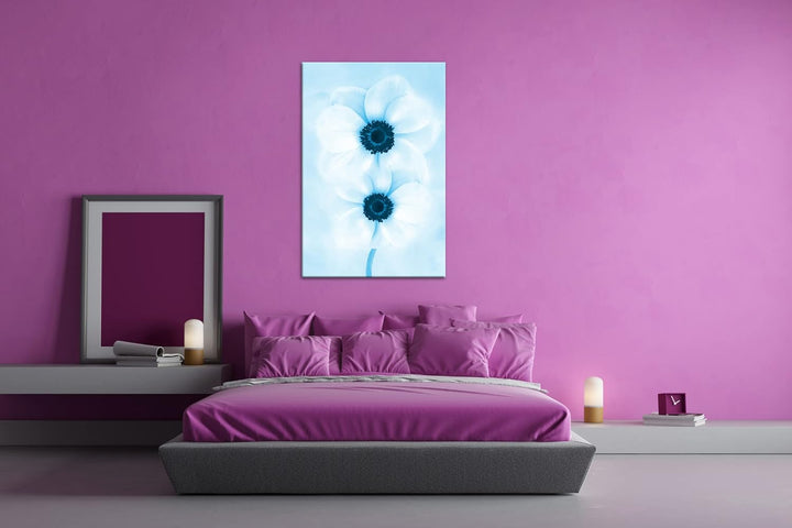 deyoli malerische weisse Blumen Format 100x70 Effekt: Monocrome Blau als Leinwandbild, Motiv fertig