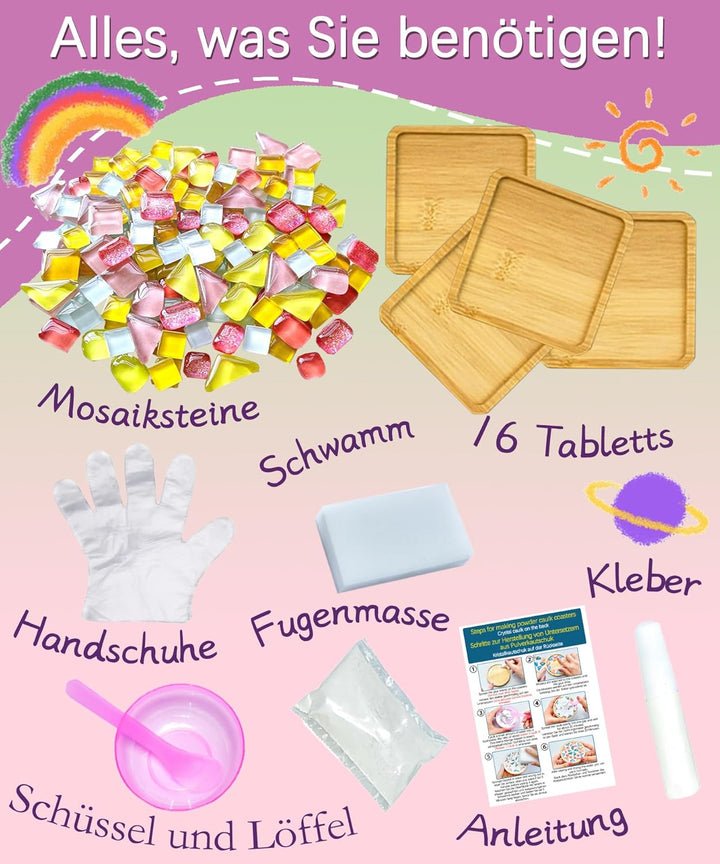 Finsink Mosaik bastelset kinder 16pcs mosaik untersetzer bastelset diy holz untersetzer Set Mosaikst