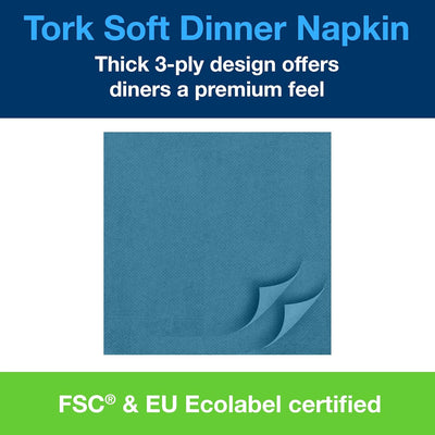 Tork 477914 Soft Dinnerserviette Blaugrün / Papierservietten 3 lagig / Ideale Qualität und Grösse fü