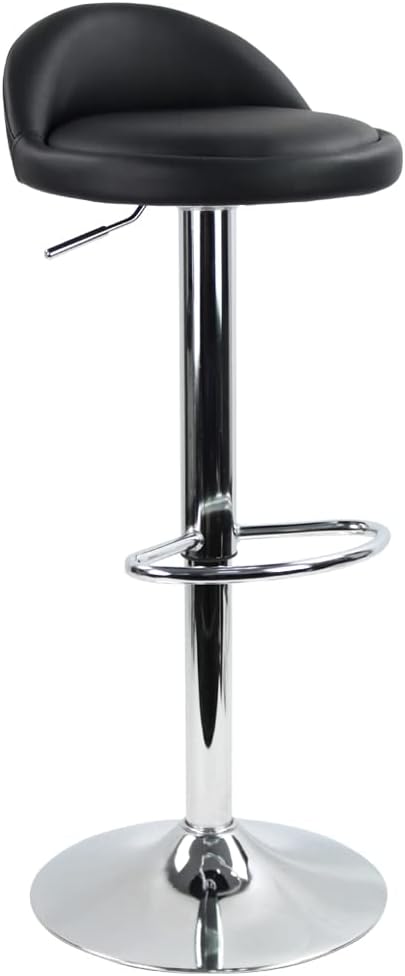 KKTONER Barhocker Tresenhocker höhenverstellbar 60-80cm mit Fussstütze PU Leder Schwarz, Schwarz