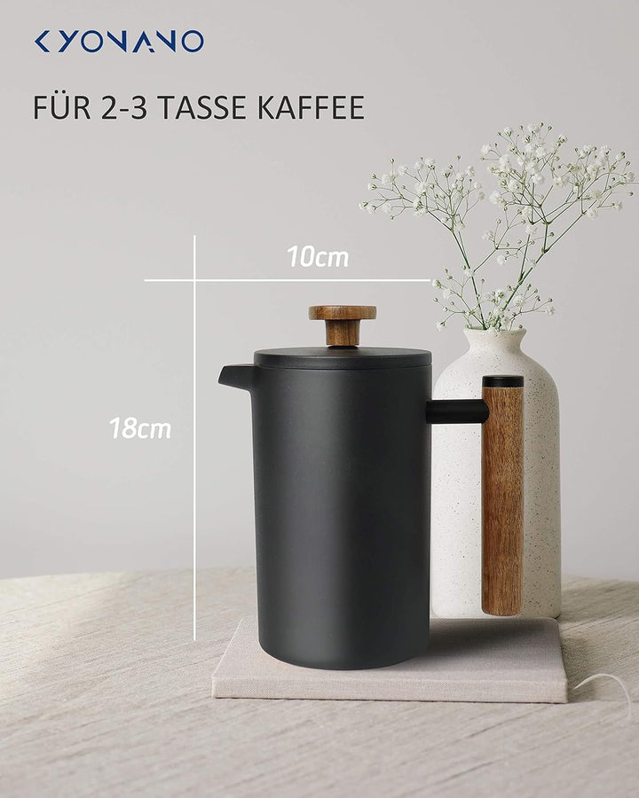 KYONANO French Press 0,6 Liter | Thermo Kaffeebereiter aus Edelstahl, Kaffee Camping für 2-3 Tassen,