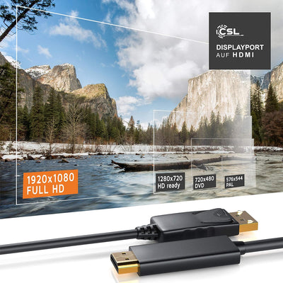 CSL - 5m Full HD Premium DisplayPort DP auf HDMI Kabel High Speed inkl. Audio-Übertragung - 1080p -