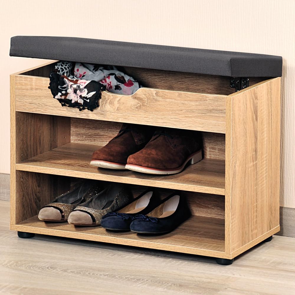 Kesper Schuhschrank mit Sitzkissen, Material: Faserplatte, Masse: B60 x H45 cm x L30 cm, Farbe: Brau