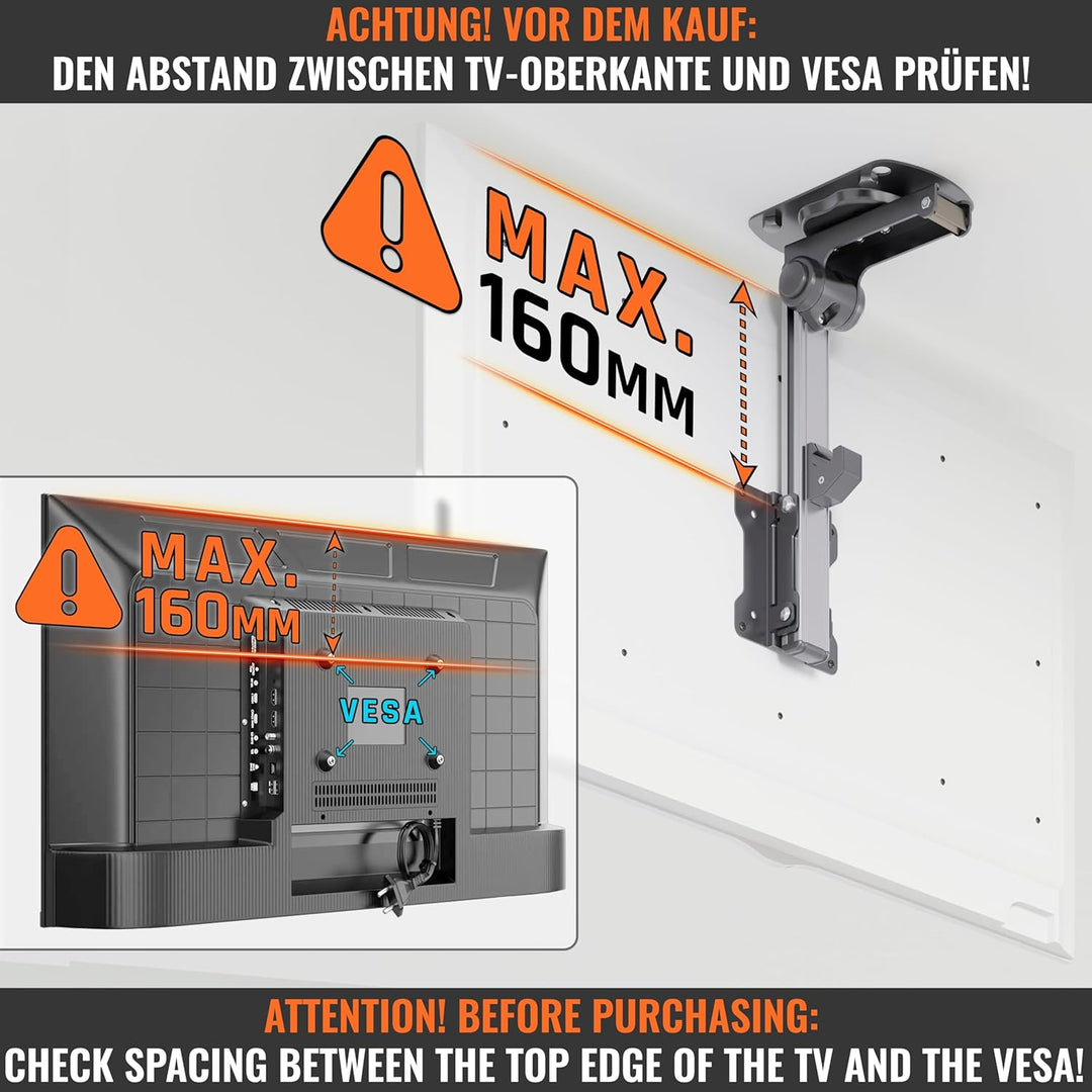 RICOO Monitor & TV Deckenhalterung für Fernseher 13-33 Zoll, Klappbar Schwenkbar Höhenverstellbar, U
