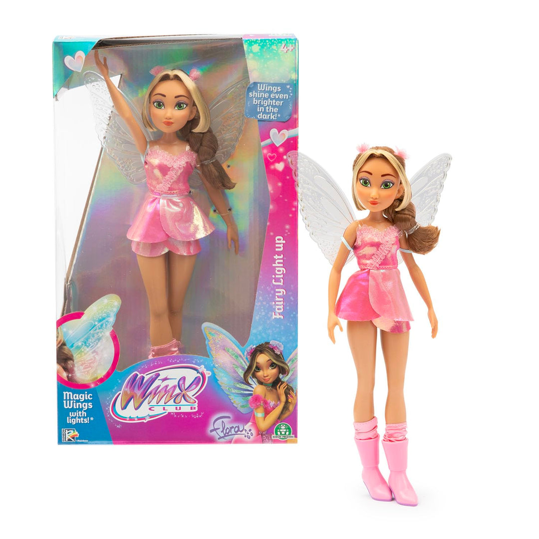 Winx Fairy Light Up Wings Doll – Flora with Sparkling Outfit & Glowing Wings – 27cm Fashion Doll wit