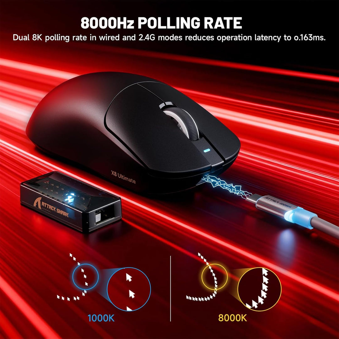 ATTACK SHARK X8 Serie Kabellose Gaming-Maus, 55–65 g Superleicht, PixArt PAW3395/3950 Sensor, BT/2.4