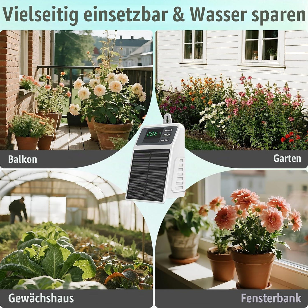 Solar Automatisches Bewässerungssystem für Pflanzen, IP65 Wasserdicht, Solarbetriebene Gartenbewässe