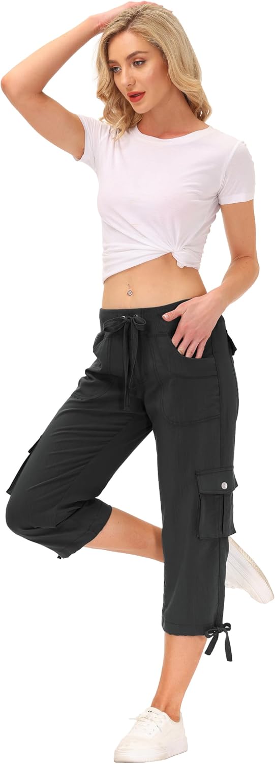 JINSHI Hosen Damen Sommer Cargohose 3/4 Lange Hosen Caprihose Freizeithose Outdoorhose Wanderhose mi