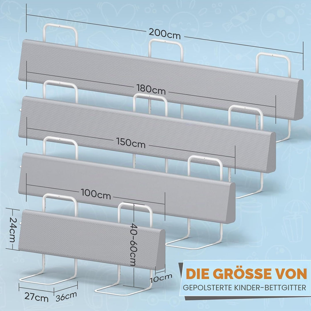 Kidsgigglz Rausfallschutz Bett，Bettgitter 150cm，Bettschutzgitter für Kinder，Baby Bettschutzgitter，Hö