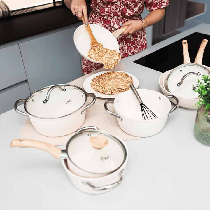 Cook & Pan - Go Ivory Wokpfanne 30 cm-Induktionsgeeignet-PFAS frei Keramik-Beschichtung -Antihaft- w