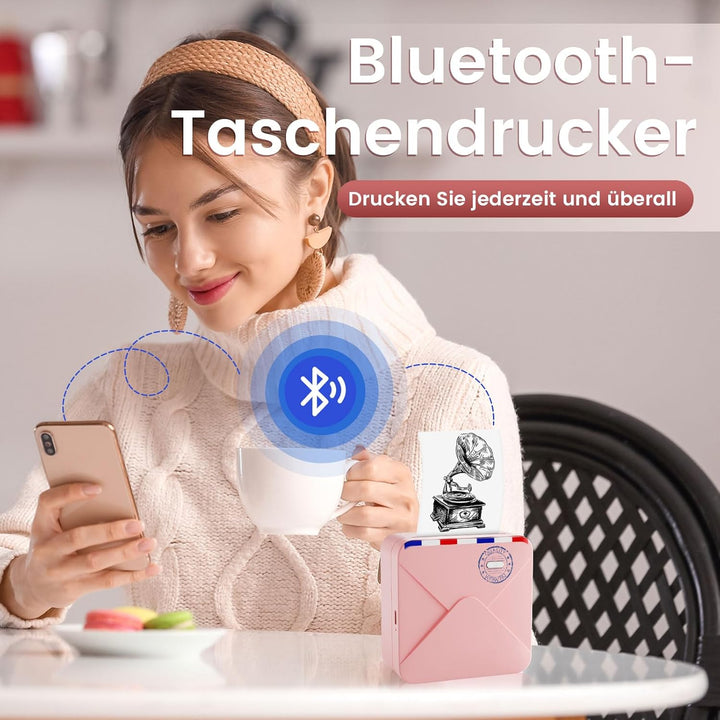 Omezizy Mini Drucker für Smartphone, M02S Mini Sticker Drucker, Bluetooth Thermodrucker, Mini Fotodr
