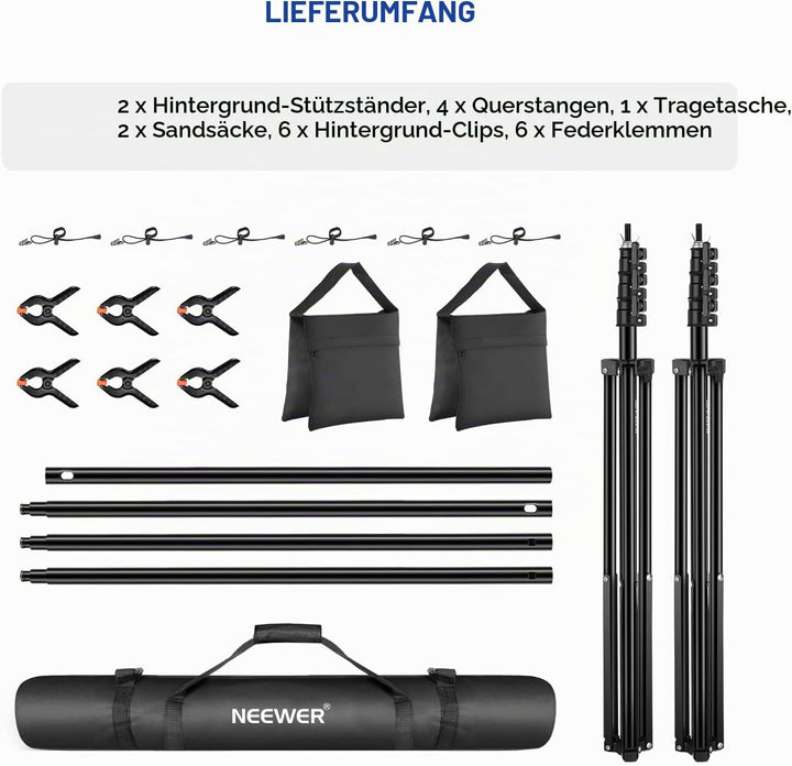 NEEWER 8,5x10 Fuss verstellbares Hintergrundständer Set, Fotografie Hintergrund Unterstützungssystem