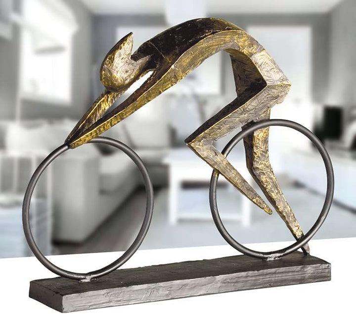 Casablanca - Deko Skulptur Racer Farhrad Fahrer aus Poly - bronzefarben Schwarze Metallbasis - Breit