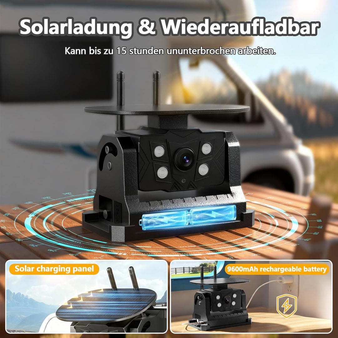 Rückfahrkamera Kabellos Solar Magnetische Rückfahrkamera Funk VASTEND 7'' 1080P Touchscreen IPS Moni