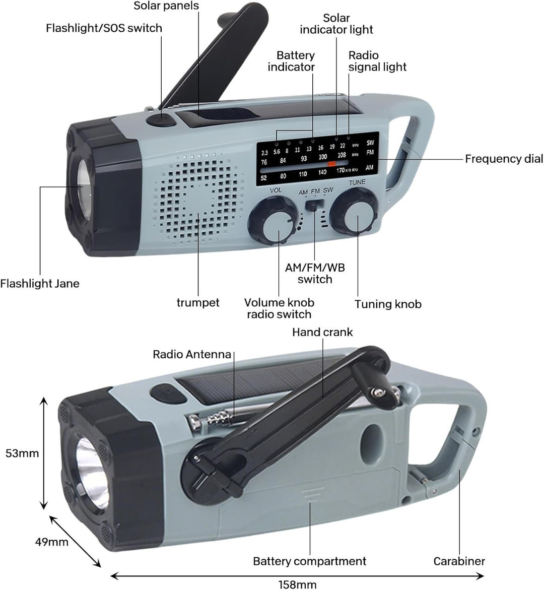Kurbel Radio, 2000mAh notfallradio mit kurbel und solar AM/FM/SW Radio mit SOS Alarm Taschenlampe, 3