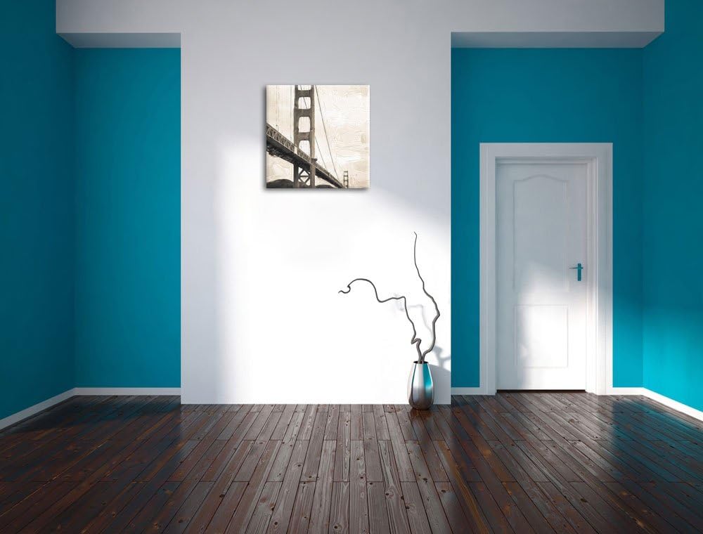 Pixxprint Blick auf Brücke in San Francisco Pinsel Effekt, Format: 70x70 auf Leinwand, 70x70