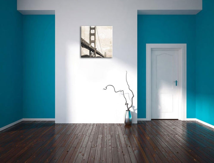 Pixxprint Blick auf Brücke in San Francisco Pinsel Effekt, Format: 70x70 auf Leinwand, 70x70