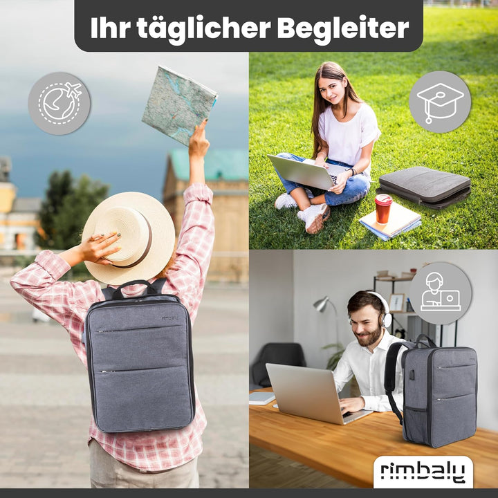 Laptop Rucksack - wasserabweisend & Stossfest - USB-Anschluss, erweiterbar, Anthrazit - Ideal für Bu