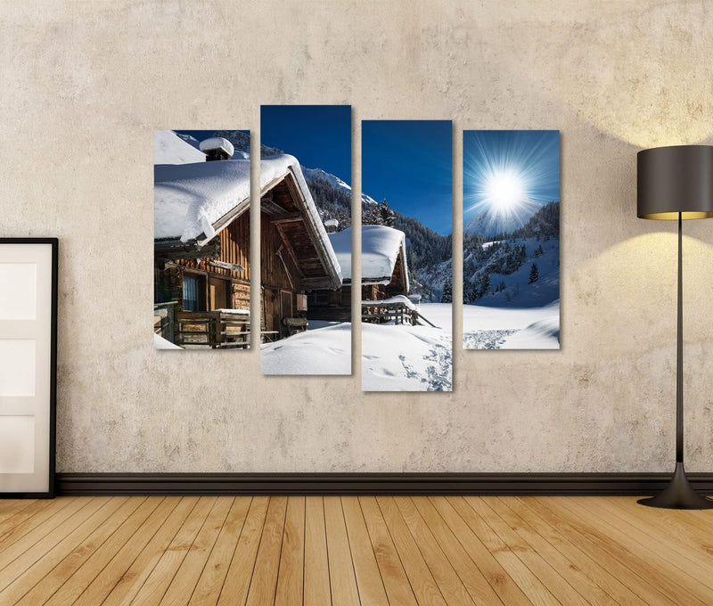 islandburner Bild auf Leinwand Winter Ski Chalet Und Hütte In Schneeberg Bilder Wandbilder Poster Le