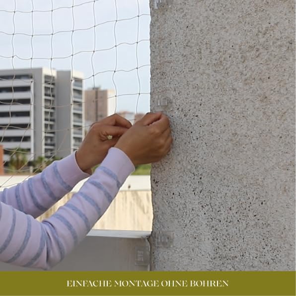 Bird-Tech TM Katzennetz für Balkon und Vögel Steinfarbe + 100 Haken + 2 Transparente Kleber 80ml (8X