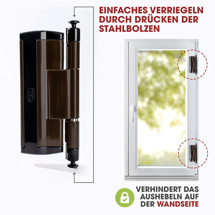 CAL Doublex H – Scharnierseitensicherung Fenstersicherung (braun) Bandsicherung Türsicherung Aushebe