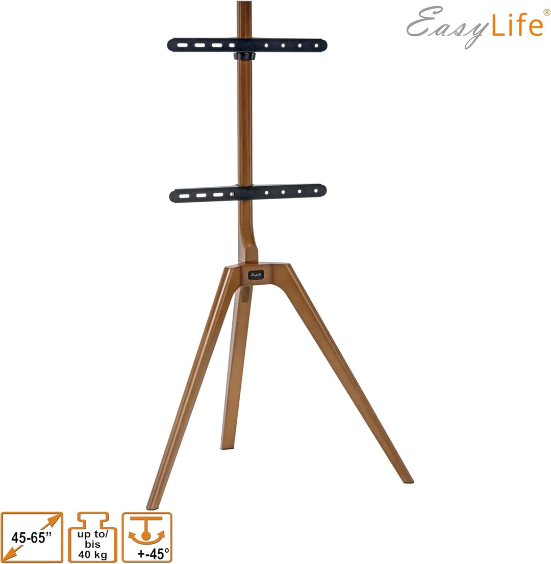 EasyLife - TV Stativ Holz Staffelei Tripod - Studio TV Stand bis 65'' Zoll & 40 kg Fernseher/Monitor