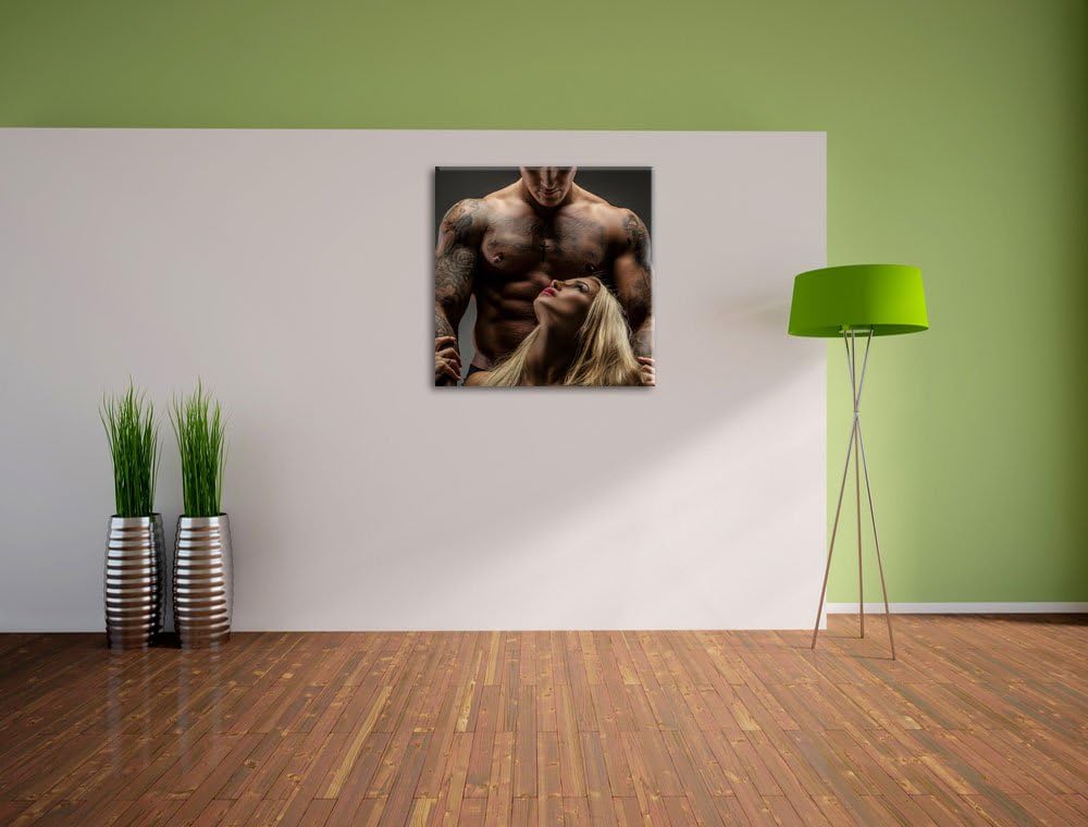 Pixxprint Sexy Frau mit tätowiertem Mann, Format: 70x70 auf Leinwand, 70x70