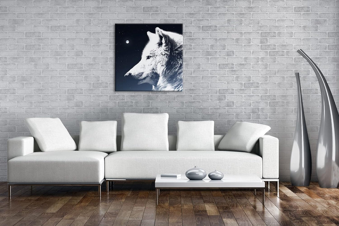 einsamer stolzer Wolf Format: 60x60 als Leinwandbild, Motiv fertig gerahmt auf Echtholzrahmen, Hochw
