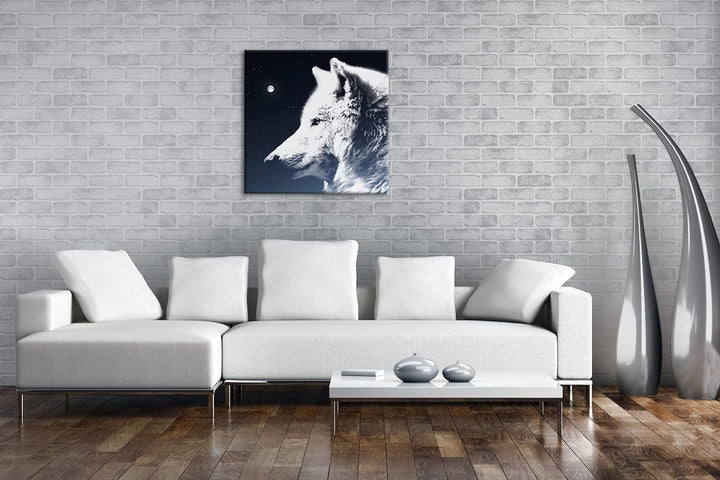 einsamer stolzer Wolf Format: 60x60 als Leinwandbild, Motiv fertig gerahmt auf Echtholzrahmen, Hochw